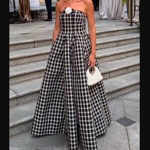 Rosie Assoulin Tubey Dress Plaid Gown in Dark Brown Size 4